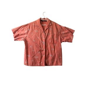VTG WoolRich Hawaiian Shirt Womens Medium Coral Aloha Button Up Short Sleeve